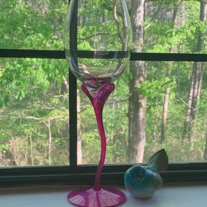 Wine stems glasses 1 Vintage Bohemian Art Deco Tulip . 12” tall.